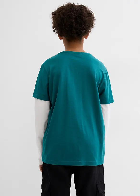 2-in-1 Langarmshirt aus reiner Bio Baumwolle in petrol von hinten (im Anschnitt) - bonprix