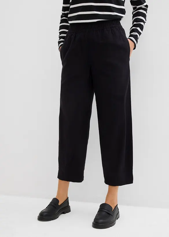 7/8-Schlupfhose aus Leinen-Viskose-Mix in schwarz von vorne - bonprix 7/8-Schlupfhose aus Leinen-Viskose-Mix in schwarz von vorne - bonprix