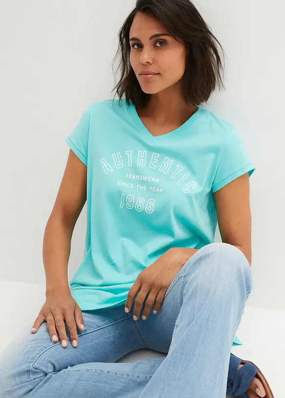 Longshirt aus reiner Bio-Baumwolle in grün von vorne (im Anschnitt) - bonprix