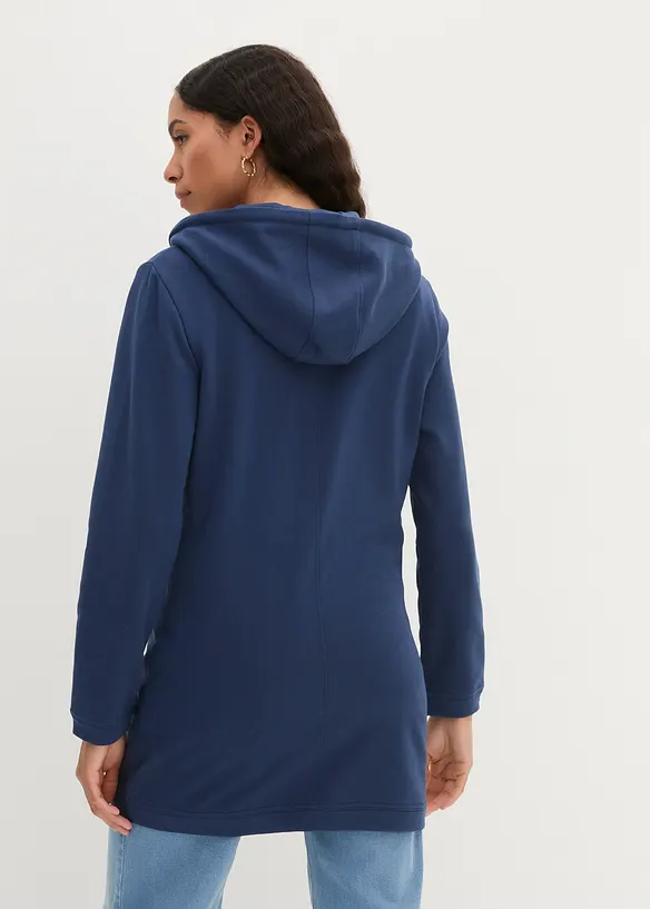 Long-Sweatjacke mit Reißverschlusstaschen in blau von hinten (im Anschnitt) - bonprix