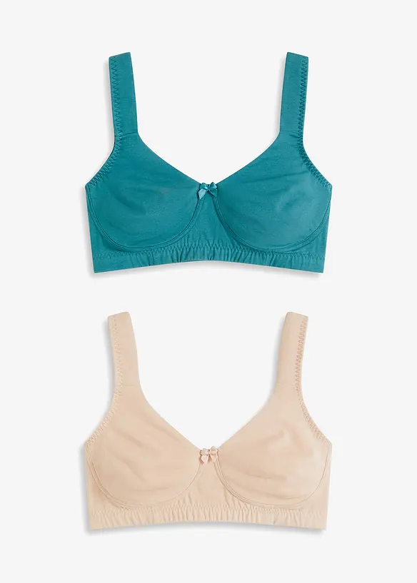 Minimizer T-Shirt BH ohne Bügel mit Bio-Baumwolle (2er Pack) in petrol von vorne - bonprix