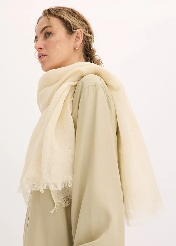 Schal aus reinem Leinen in beige von vorne (im Anschnitt) - bonprix