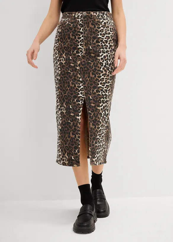 Twill-Rock aus Baumwolle mit Stretch in beige von vorne - bonprix