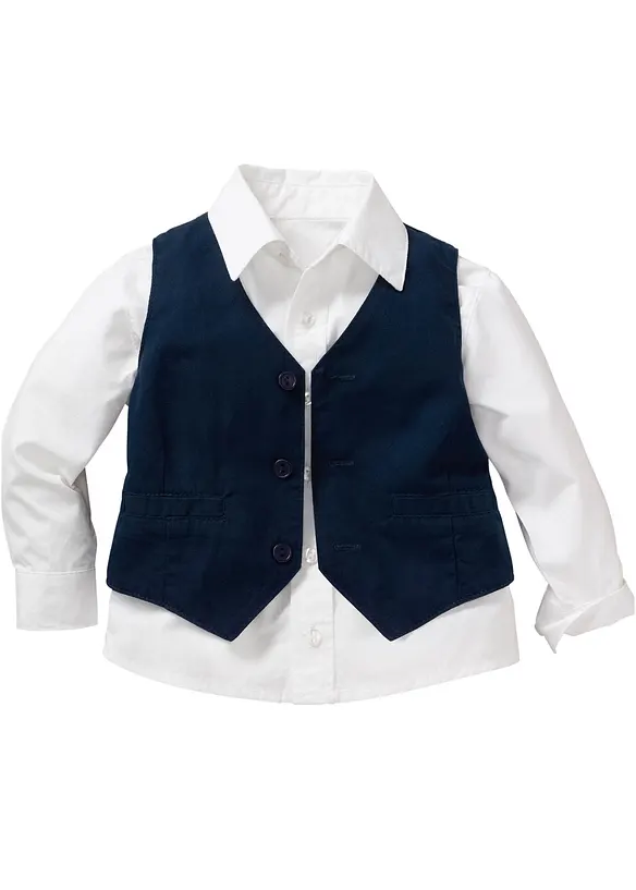Festliches 3-teiliges Baby Set aus reiner Baumwolle (3-tlg. Set) in weiß von vorne (Detailaufnahme) - bonprix