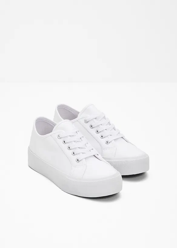 Plateau-Sneaker aus Baumwoll-Canvas in weiß - bonprix