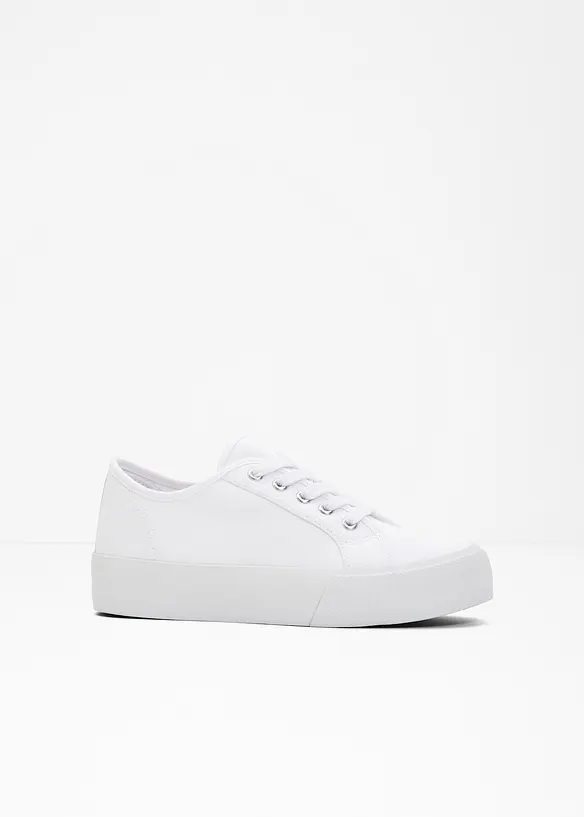 Plateau-Sneaker aus Baumwoll-Canvas in weiß von vorne - bonprix