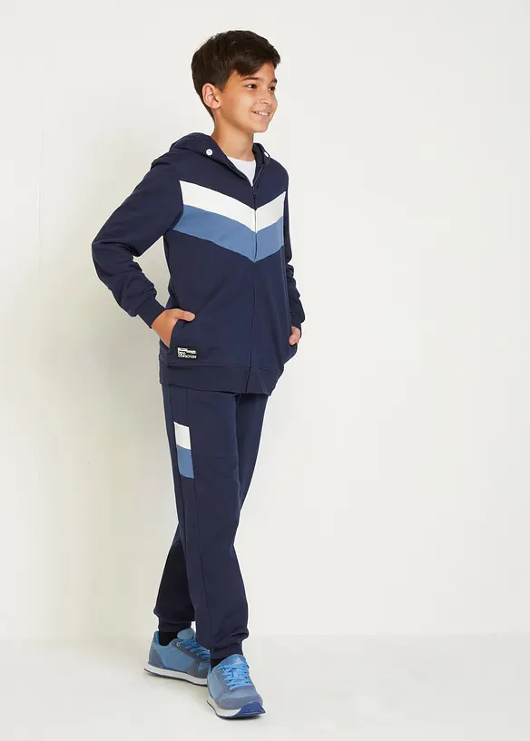 Trainingsanzug aus reiner Bio-Baumwolle (2-tlg. Set) in blau von vorne (Totalaufnahme) - bonprix