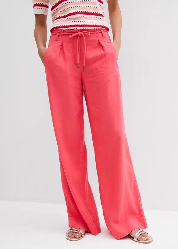 Paperbag-Hose aus luftigem Leinen-Viskose-Mix in pink von vorne - bonprix Paperbag-Hose aus luftigem Leinen-Viskose-Mix in pink von vorne - bonprix