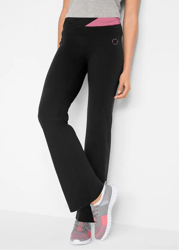 Baumwoll Sporthose mit Stretch, Bootcut in schwarz von vorne - bonprix