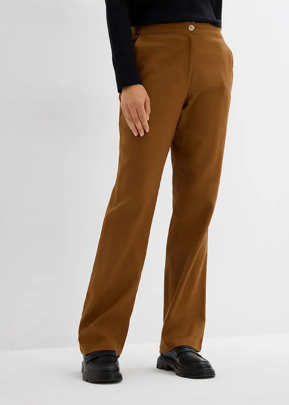 High-Waist-Hose aus Leinen-Viskose-Mix in braun von vorne - bonprix