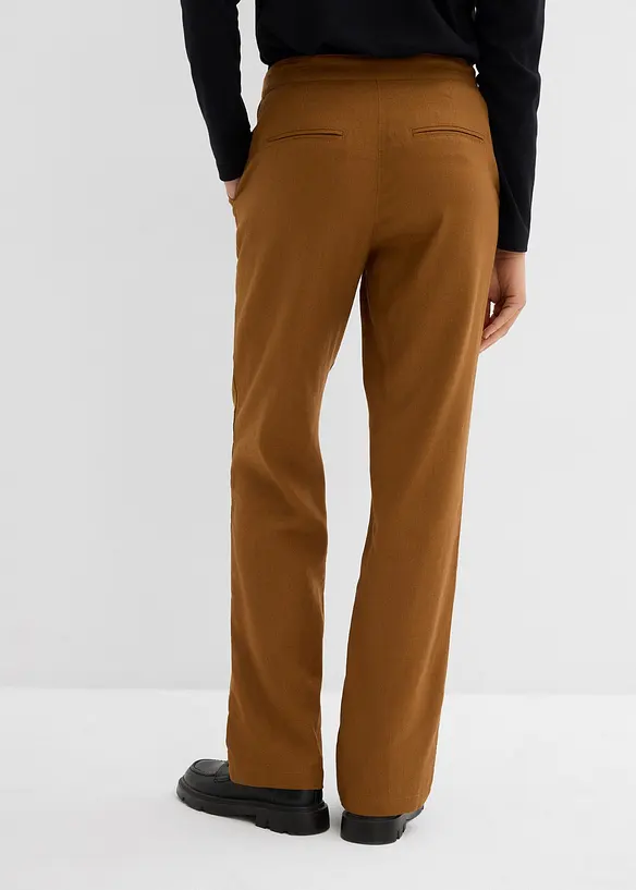 High-Waist-Hose aus Leinen-Viskose-Mix in braun von hinten - bonprix