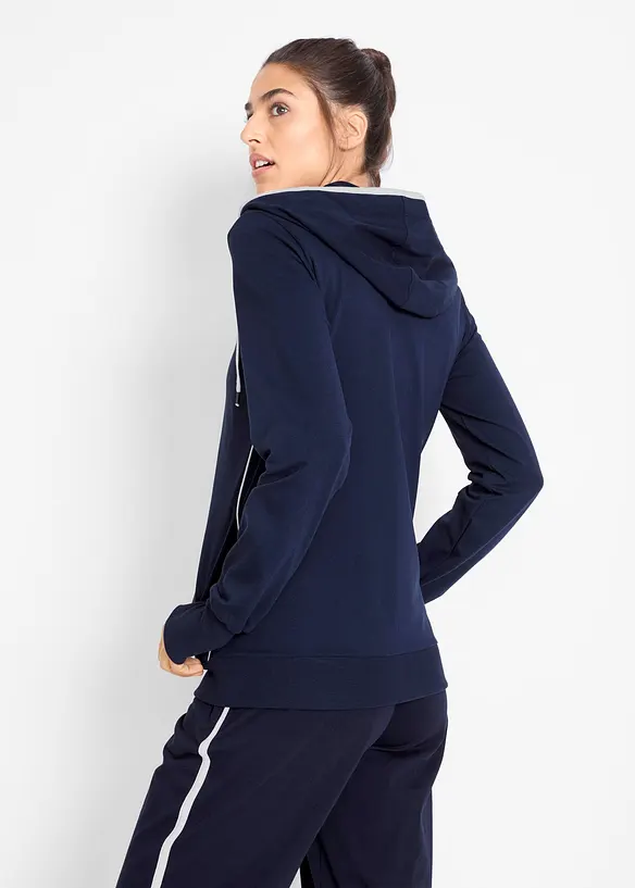 Stretch-Sweatjacke mit Baumwolle in blau von hinten (im Anschnitt) - bonprix