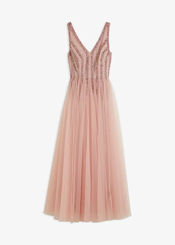 Maxikleid aus feinem Tüll mit Paillettenstickerei in rosa von vorne - bonprix Maxikleid aus feinem Tüll mit Paillettenstickerei in rosa von vorne - bonprix