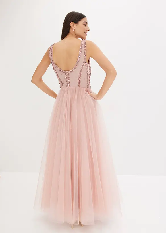 Maxikleid aus feinem Tüll mit Paillettenstickerei in rosa von hinten (Totalaufnahme) - bonprix Maxikleid aus feinem Tüll mit Paillettenstickerei in rosa von hinten (Totalaufnahme) - bonprix