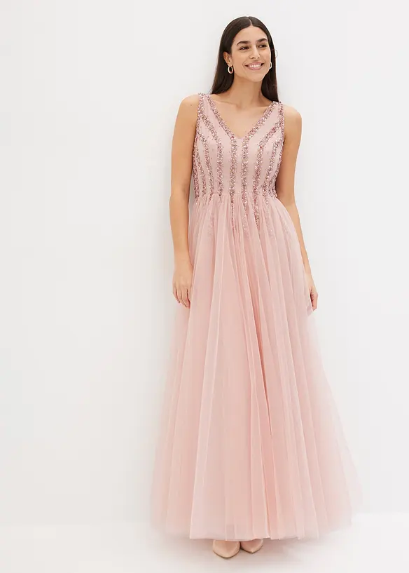 Maxikleid aus feinem Tüll mit Paillettenstickerei in rosa von vorne (Totalaufnahme) - bonprix Maxikleid aus feinem Tüll mit Paillettenstickerei in rosa von vorne (Totalaufnahme) - bonprix