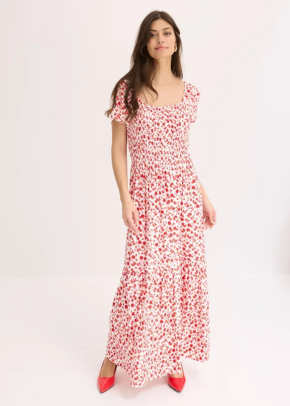 Maxikleid aus fließendem Viskose-Mix in weiß von vorne (Totalaufnahme) - bonprix