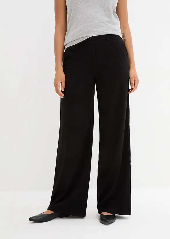 Weite Marlenehose mit hohem Bund in schwarz von vorne - bonprix