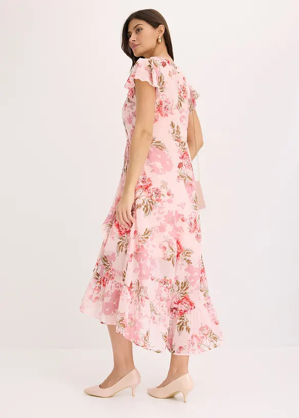 Chiffonkleid mit Volants in rosa von hinten (Totalaufnahme) - bonprix