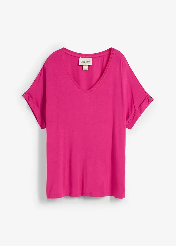 Shirt aus fließendem Viskose-Mix in pink von vorne - bonprix