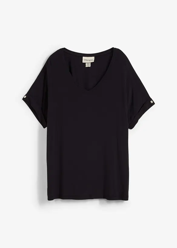 Shirt aus fließendem Viskose-Mix in schwarz von vorne - bonprix