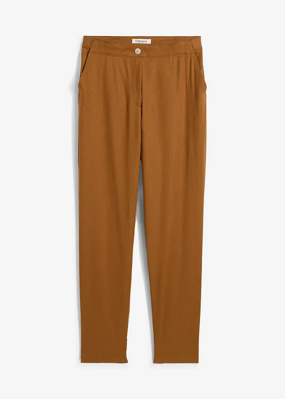Verkürzte High-Waist-Hose aus Leinen-Viskose-Mix in braun von vorne - bonprix Verkürzte High-Waist-Hose aus Leinen-Viskose-Mix in braun von vorne - bonprix