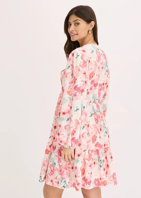 Tunika-Kleid aus leichtem Crêpe in beige von hinten (Totalaufnahme) - bonprix