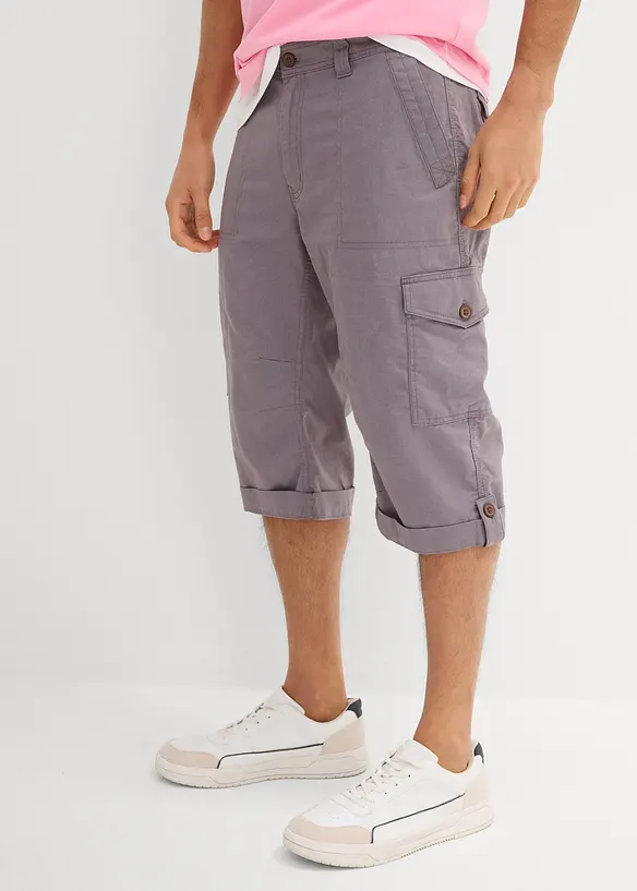 Regular Fit Cargo-Long-Bermuda aus luftigem Leinen-Mix in grau von vorne - bonprix