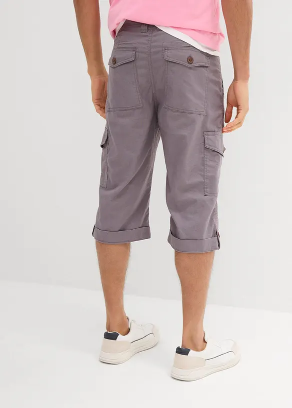 Regular Fit Cargo-Long-Bermuda aus luftigem Leinen-Mix in grau von hinten - bonprix