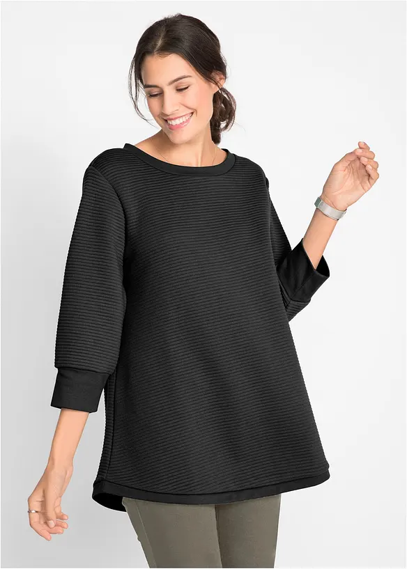 Langes Sweatshirt mit Viskose in schwarz von vorne (im Anschnitt) - bonprix
