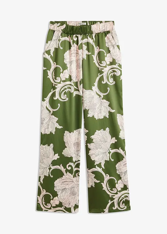 Palazzo-Hose aus fließendem Satin in grün von vorne - bonprix