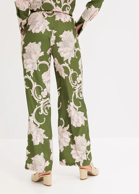 Palazzo-Hose aus fließendem Satin in grün von hinten - bonprix