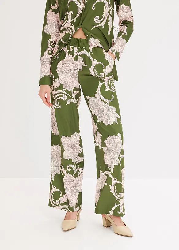 Palazzo-Hose aus fließendem Satin in grün von vorne - bonprix