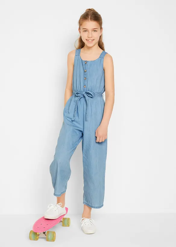 Jeans-Jumpsuit aus reiner Baumwolle in blau von vorne (Totalaufnahme) - bonprix