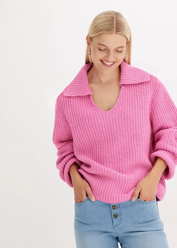 Grobstrick-Pullover in pink von vorne (im Anschnitt) - bonprix Grobstrick-Pullover in pink von vorne (im Anschnitt) - bonprix