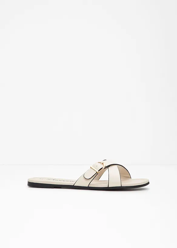 Pantoletten mit dekorativer Schnalle in beige - bonprix