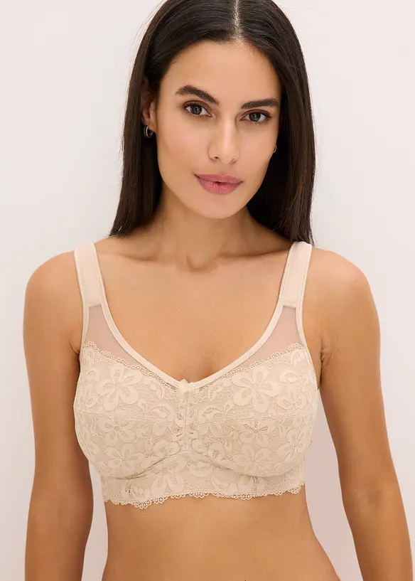 Entlastungs-BH ohne Bügel mit gepolsterten Trägern in beige von vorne (im Anschnitt) - bonprix