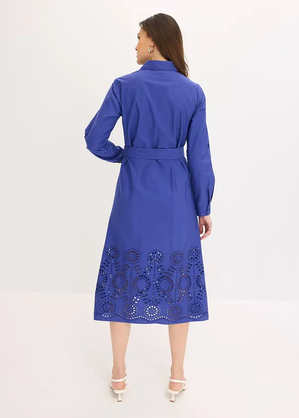 Hemdblusenkleid mit Lochstickerei in blau von hinten (Totalaufnahme) - bonprix