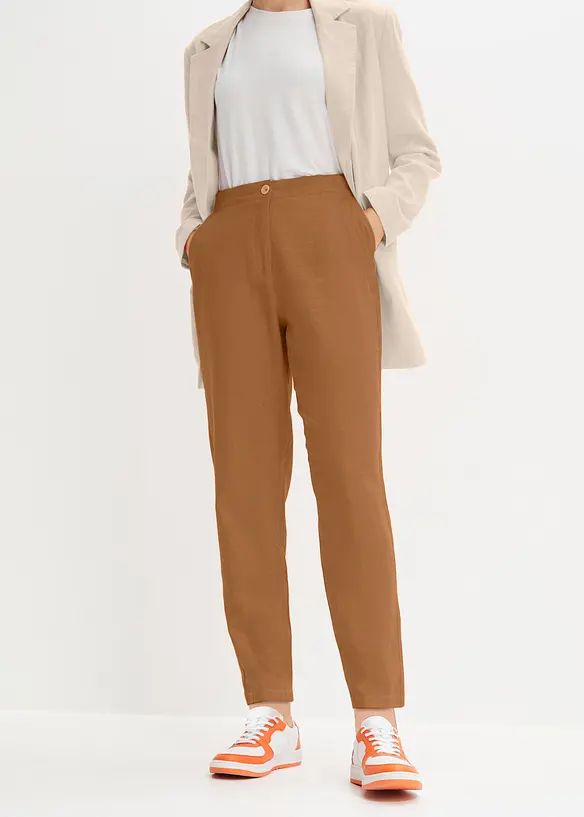 Verkürzte High-Waist-Hose aus Leinen-Viskose-Mix in braun von vorne - bonprix Verkürzte High-Waist-Hose aus Leinen-Viskose-Mix in braun von vorne - bonprix