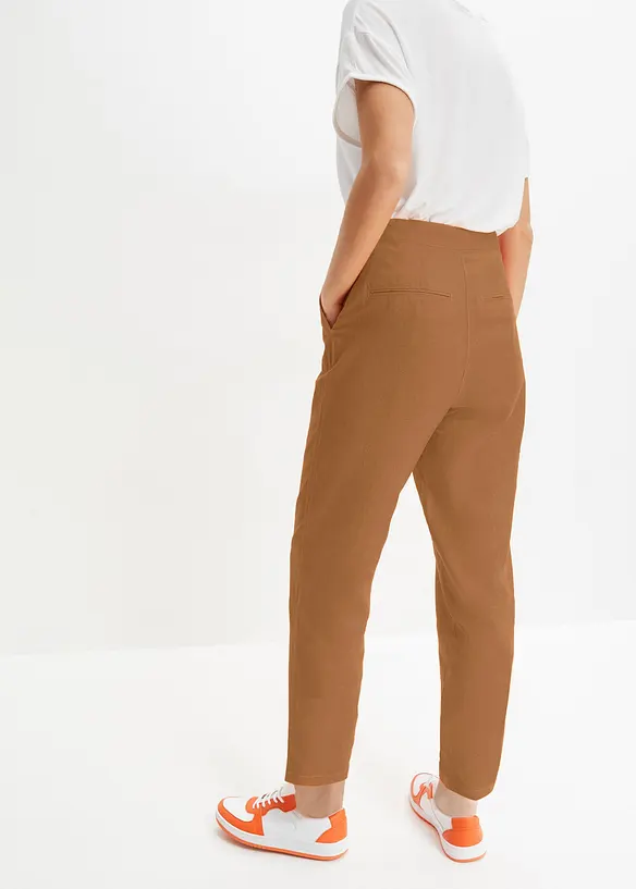 Verkürzte High-Waist-Hose aus Leinen-Viskose-Mix in braun von hinten - bonprix Verkürzte High-Waist-Hose aus Leinen-Viskose-Mix in braun von hinten - bonprix