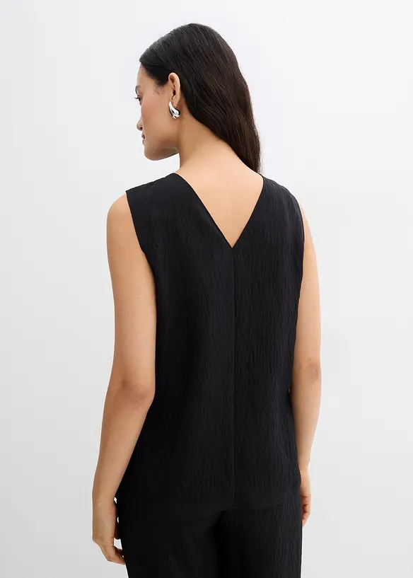 Blusentop aus Crinkle-Viskose-Mix in schwarz von hinten (im Anschnitt) - bonprix