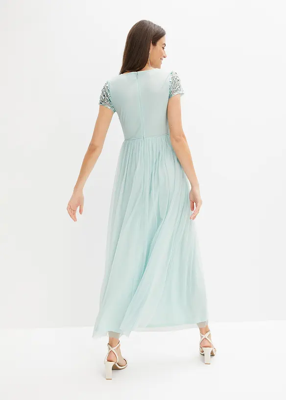 Maxikleid mit Paillettenstickerei in blau von hinten (Totalaufnahme) - bonprix