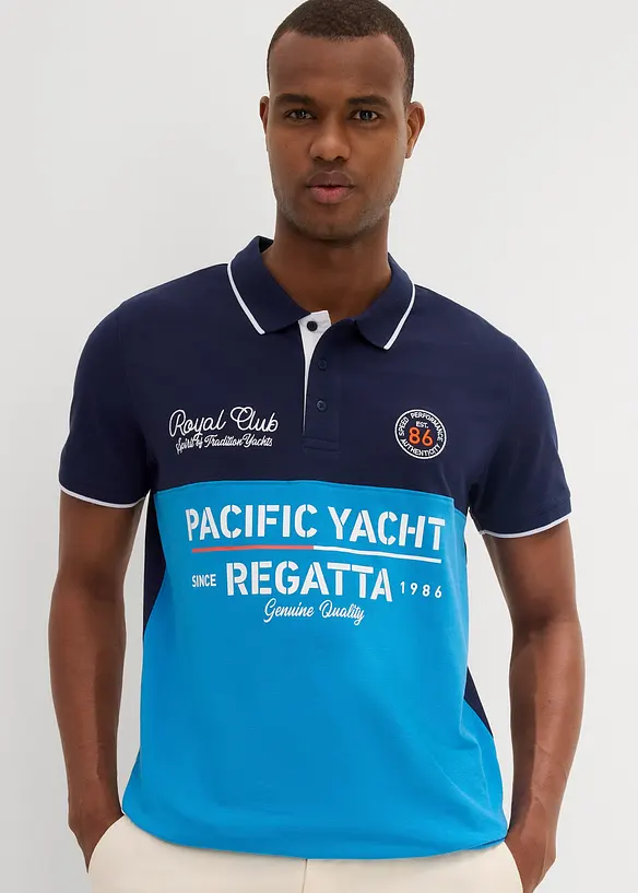 Piqué-Poloshirt aus reiner Bio-Baumwolle, Kurzarm in blau von vorne (im Anschnitt) - bonprix