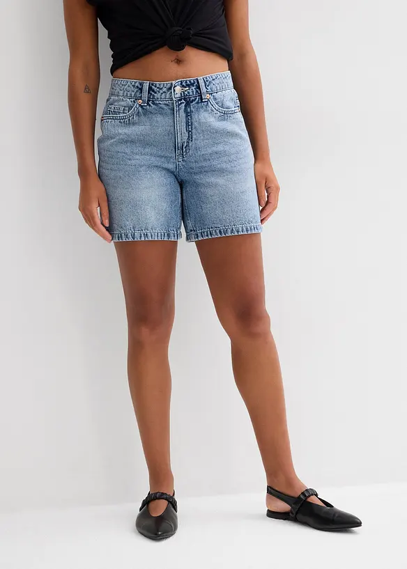 Jeans-Shorts Mid Waist in blau von vorne - bonprix