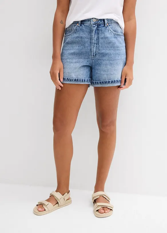 Jeans-Shorts High Waist, Low Stretch in blau von vorne - bonprix