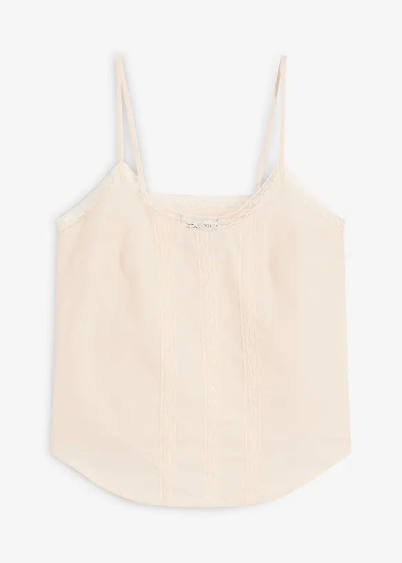 Blusentop mit Lochstickerei aus reiner Baumwolle in beige von vorne - bonprix
