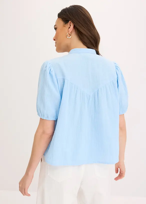 Kurzarmbluse aus luftigem Musselin in blau von hinten (im Anschnitt) - bonprix Kurzarmbluse aus luftigem Musselin in blau von hinten (im Anschnitt) - bonprix