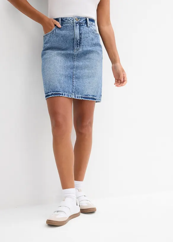 Jeansrock Mid Waist, Low Stretch in blau von vorne - bonprix Jeansrock Mid Waist, Low Stretch in blau von vorne - bonprix