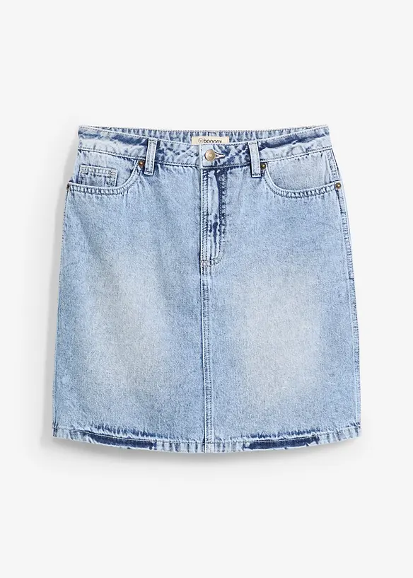 Jeansrock Mid Waist, Low Stretch in blau von vorne - bonprix