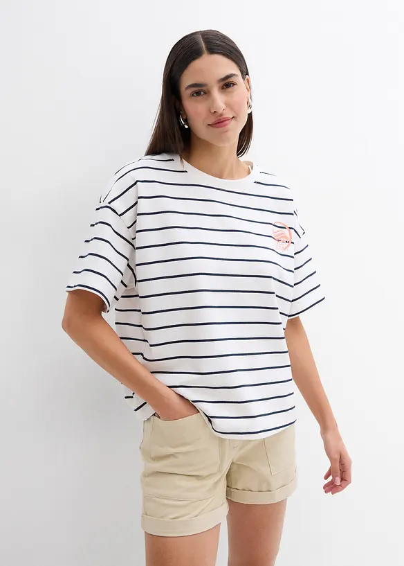 Sweatshirt aus weichem Baumwoll-Mix in weiß von vorne (im Anschnitt) - bonprix