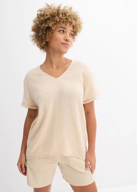 Musselin-Tunika aus reiner Baumwolle in beige von vorne (im Anschnitt) - bonprix Musselin-Tunika aus reiner Baumwolle in beige von vorne (im Anschnitt) - bonprix